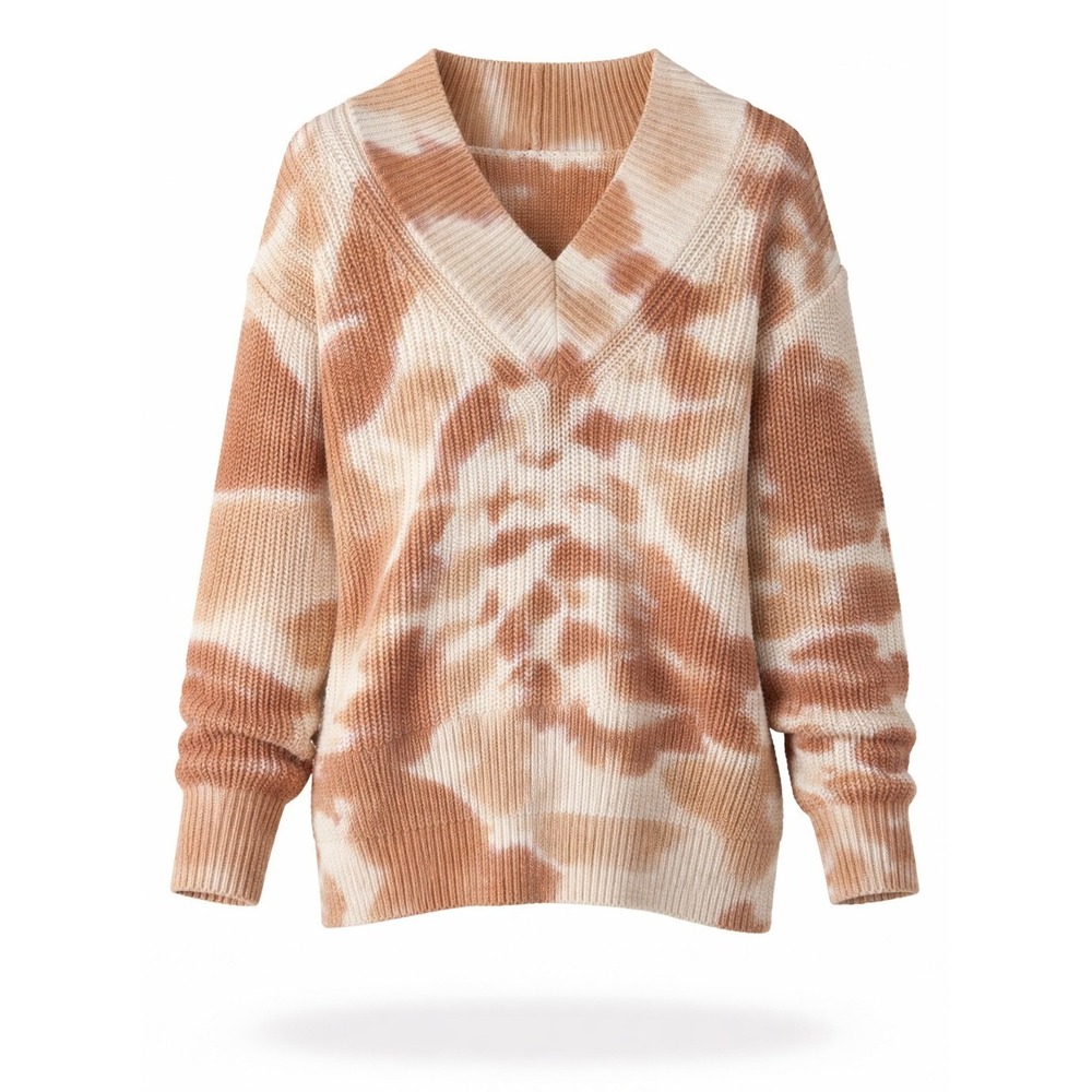 Aerie Womens XS Tie Dye Shaker Knit V-Neck Cotton Sweater Brown Tan Oversized